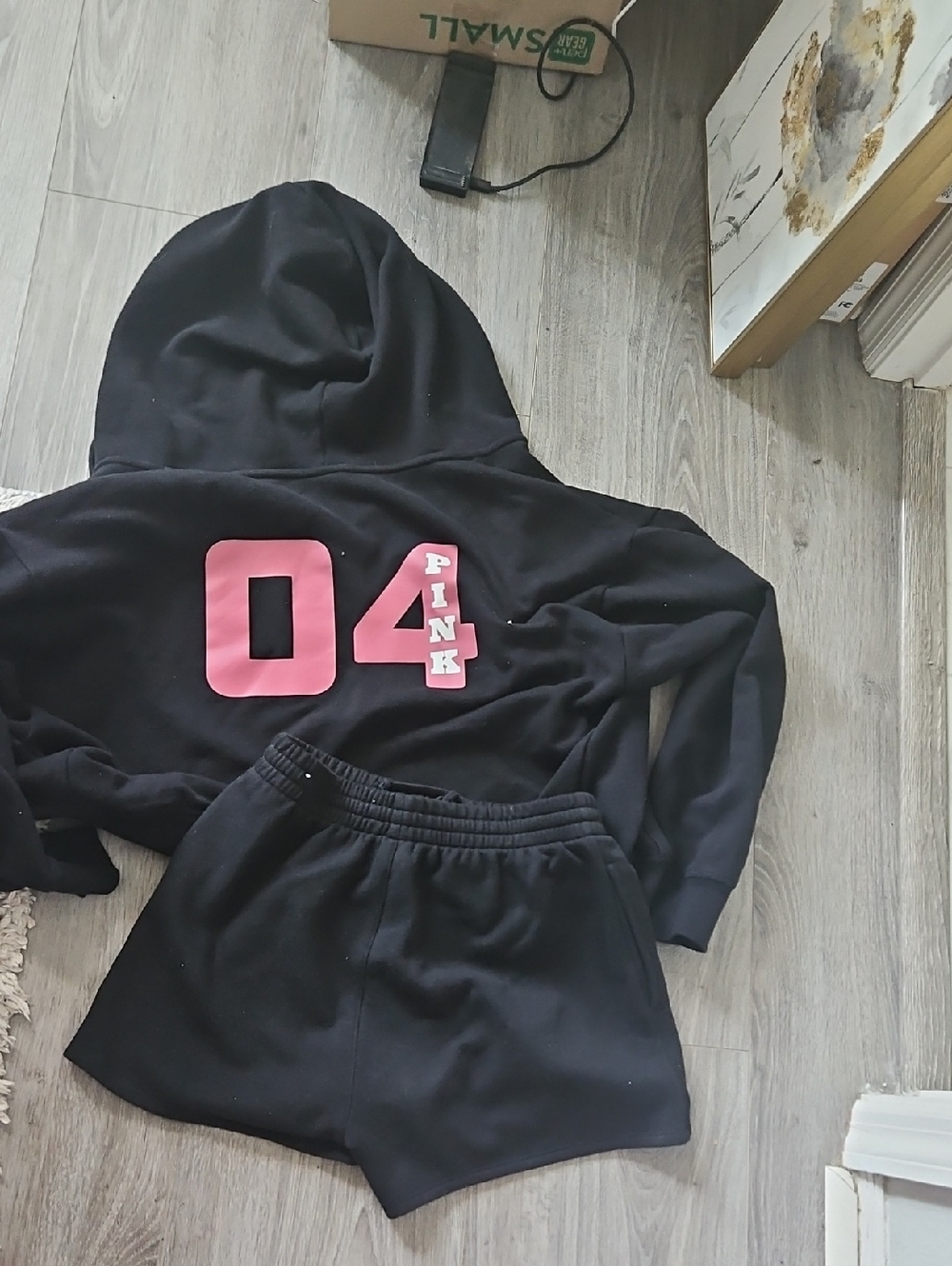 PINK Victoria's Secret Black Hoodie with Pink 04 Graphic And  short